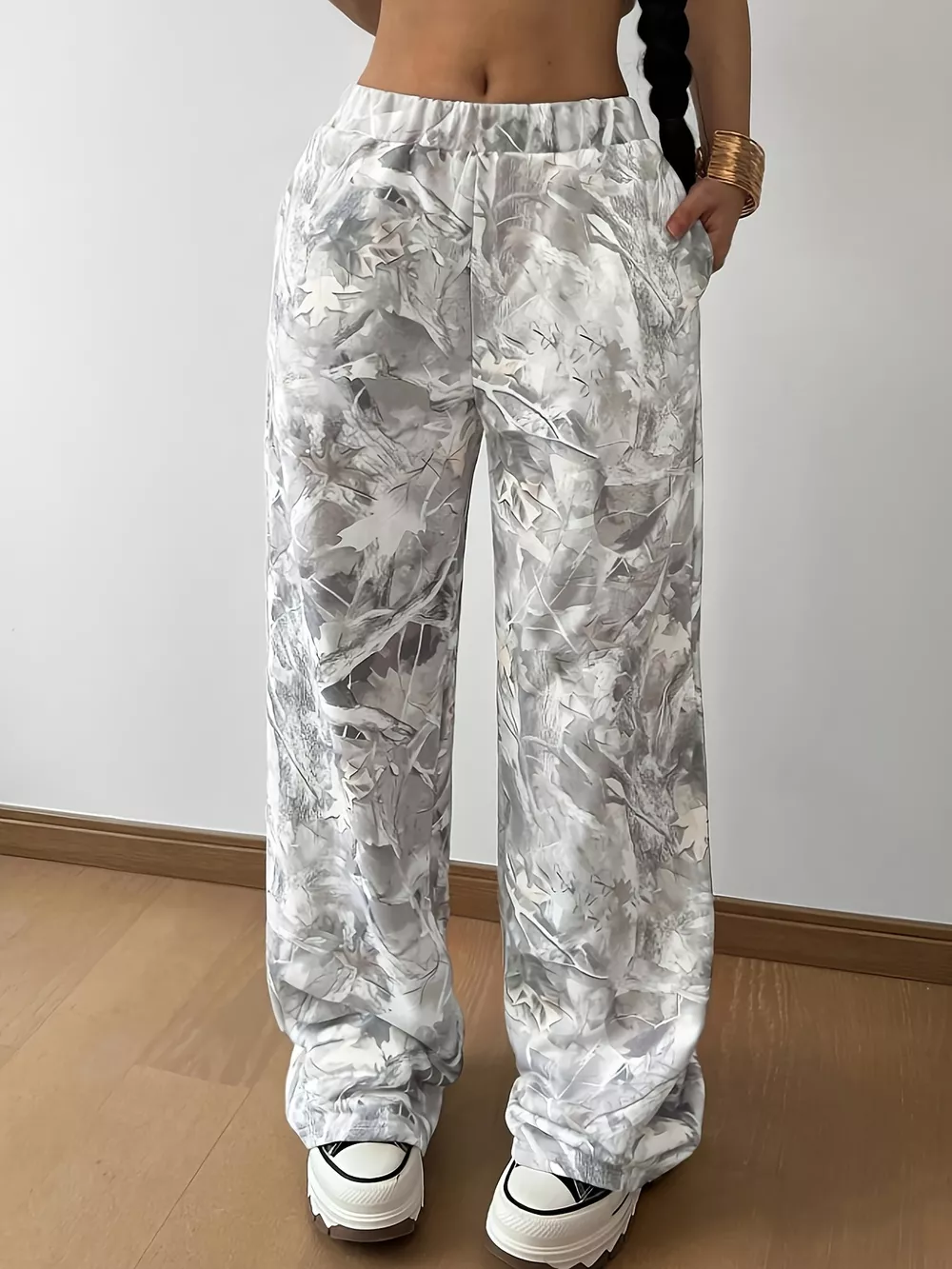 Wide-Leg Printed Casual Pants, image 3