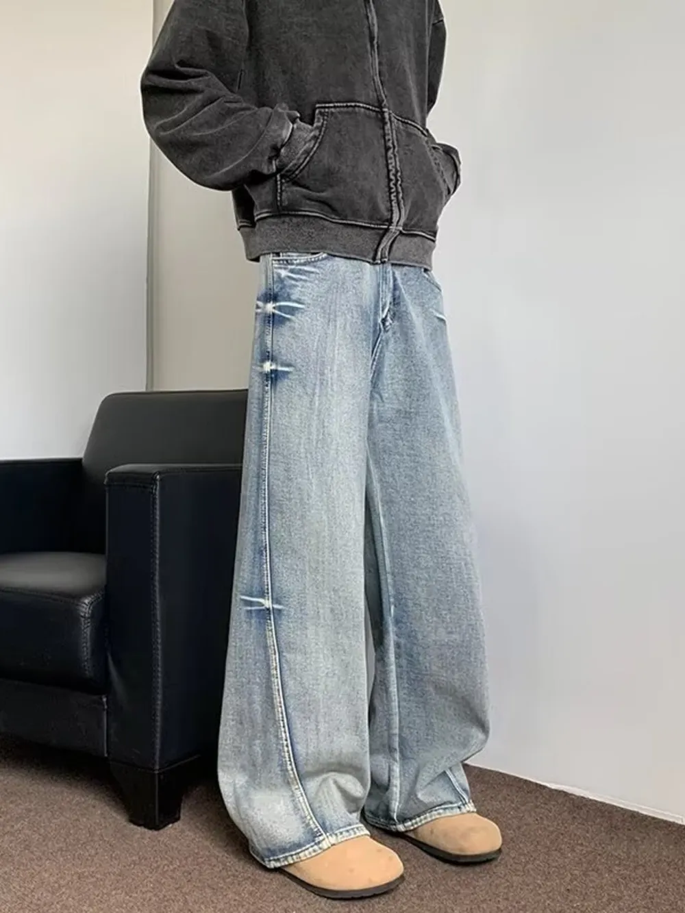Men's Full Size Wash Wide Leg Jeans Plus Size, image 6