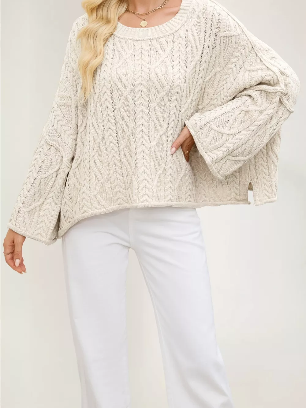 Cozy Cable Knit Drop Shoulder Oversize Sweater, image 4