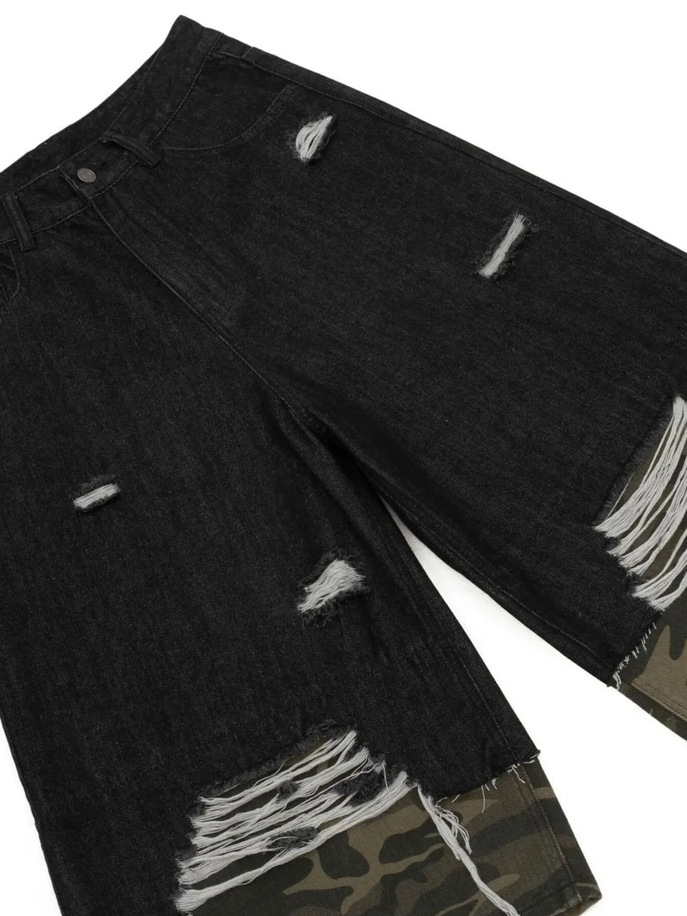 Men's Distressed Camo Trim Denim Bermuda Shorts, image 9