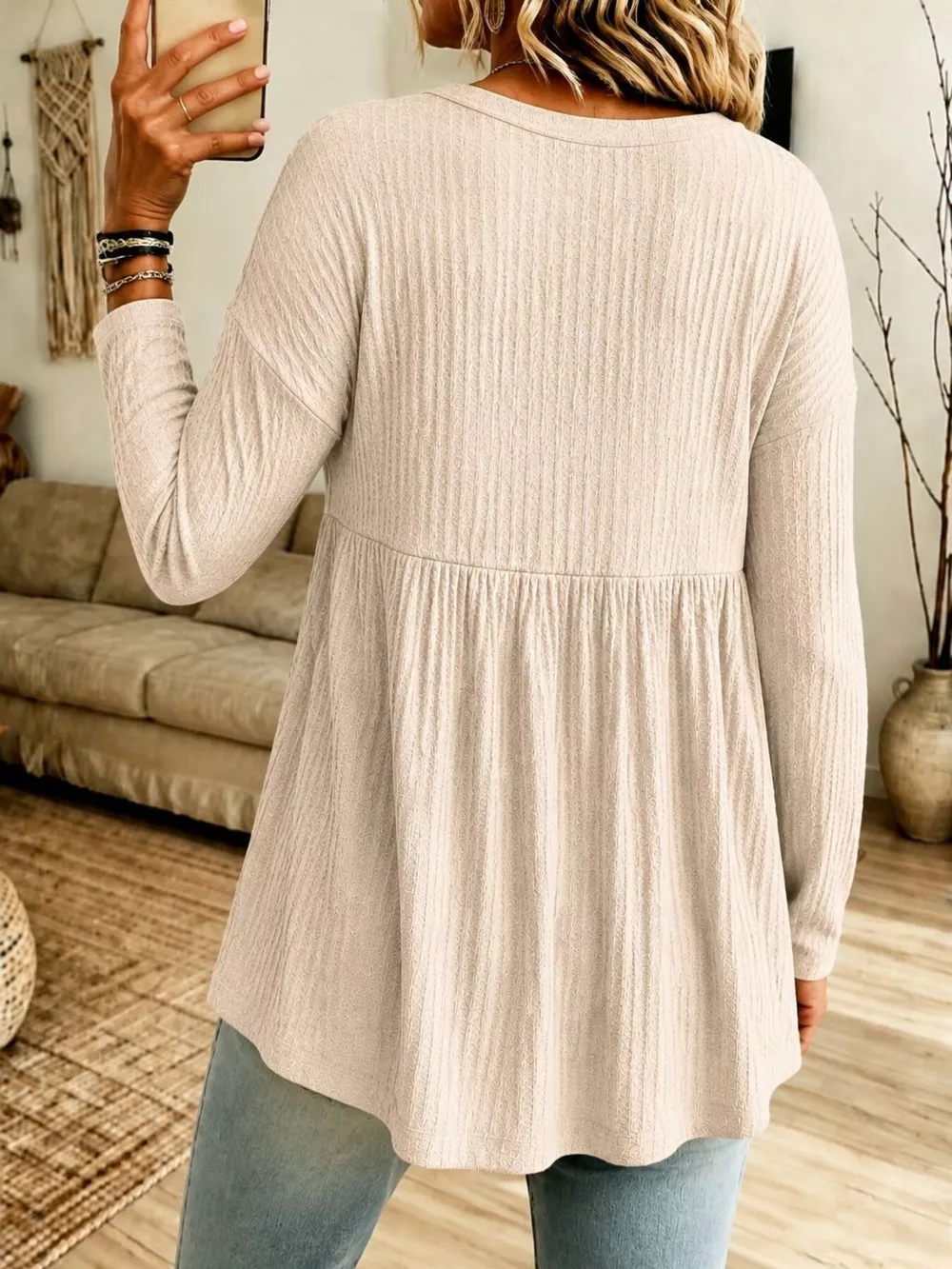 Button Detail Knitted Casual Top, image 4