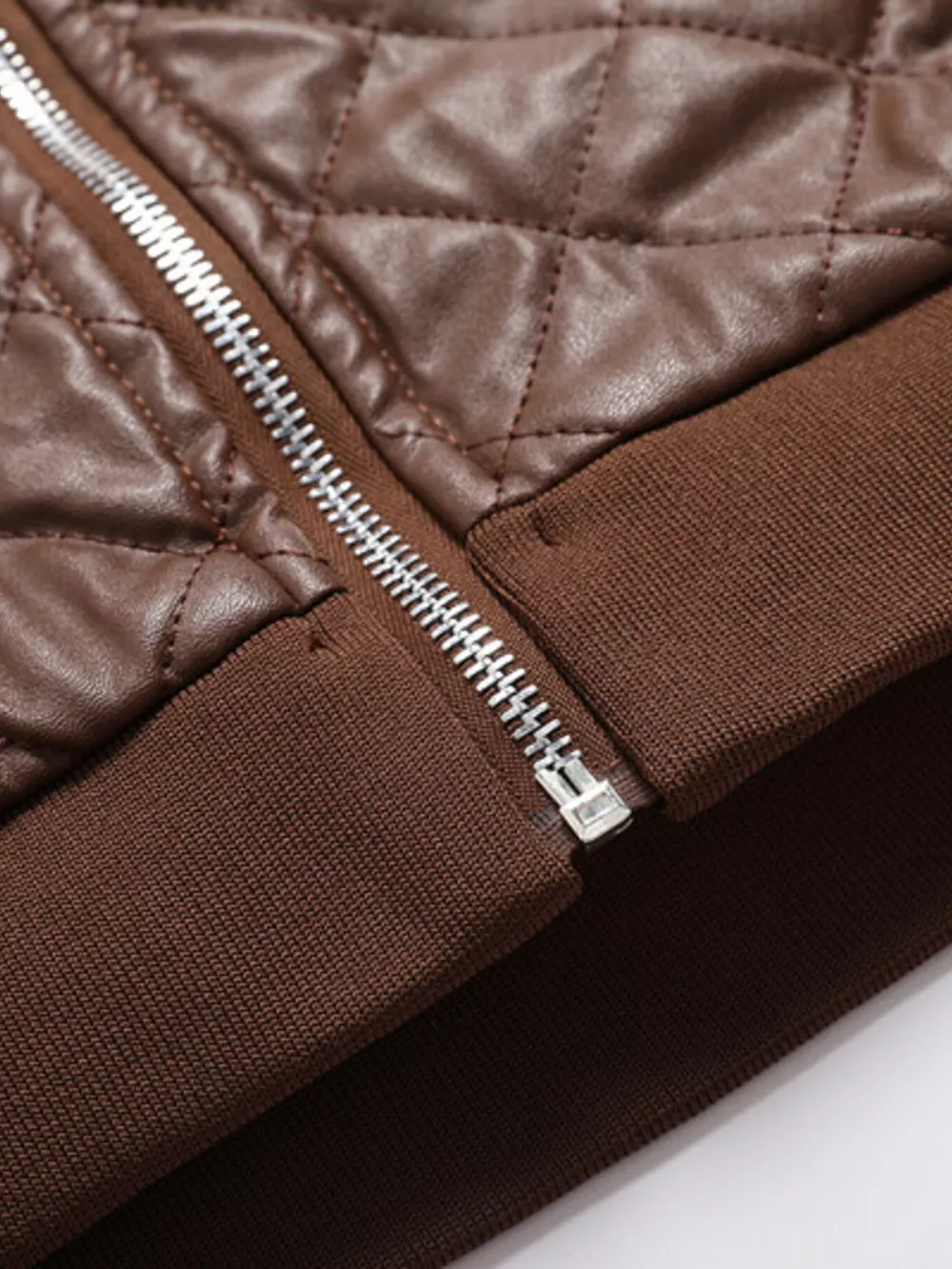 Men's Plus Size Quilted Faux Leather Bomber Jacket, image 6