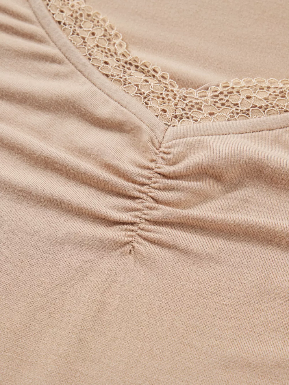 Lace-Trimmed Ruched Detail Long Sleeve T-Shirt, image 7