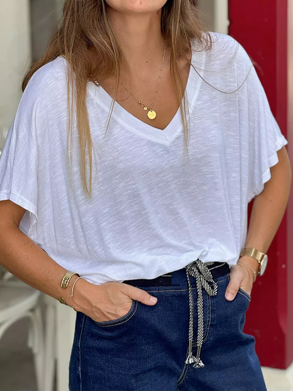 Casual V-Neck Relaxed Fit T-Shirt, image 6