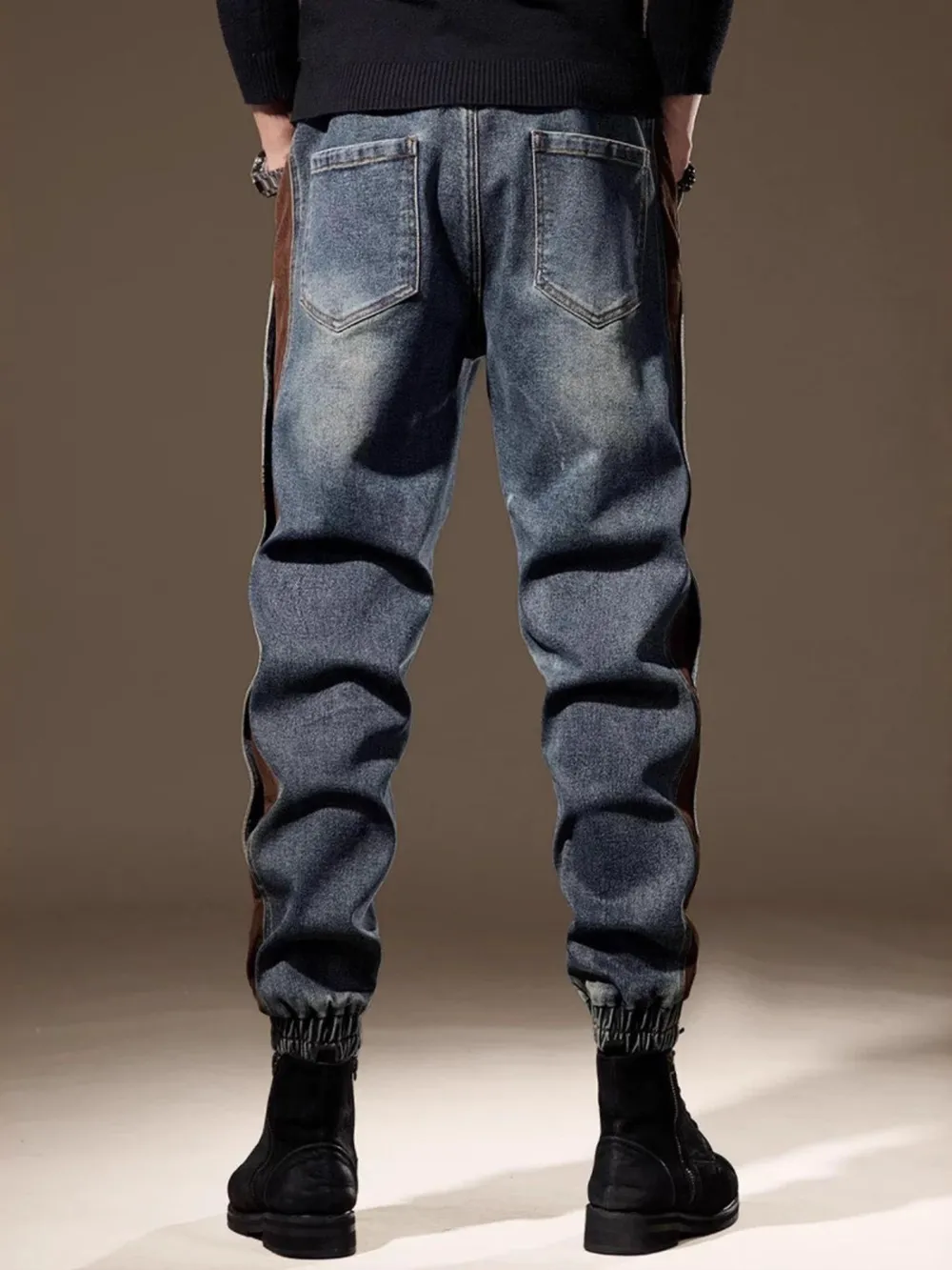 Men's Full Size Contrast Denim Joggers Plus Size, image 2