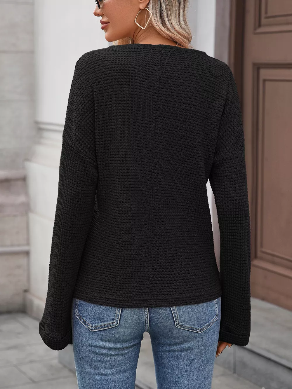 Striped Notched Long Sleeve T-Shirt, image 17