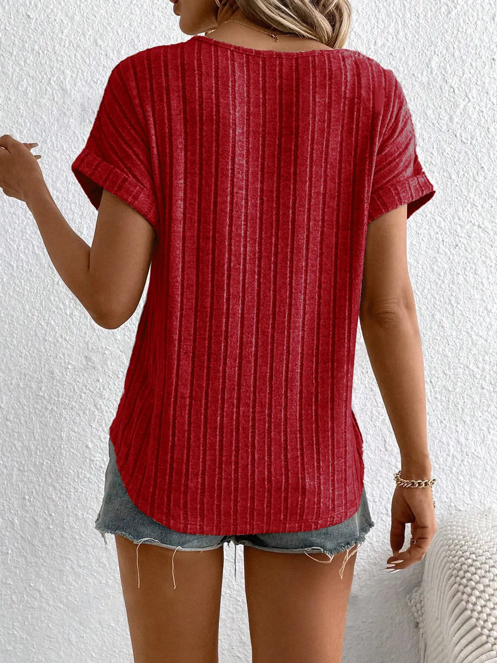 Plus Size Ribbed Texture Short Sleeve T-Shirt, image 11