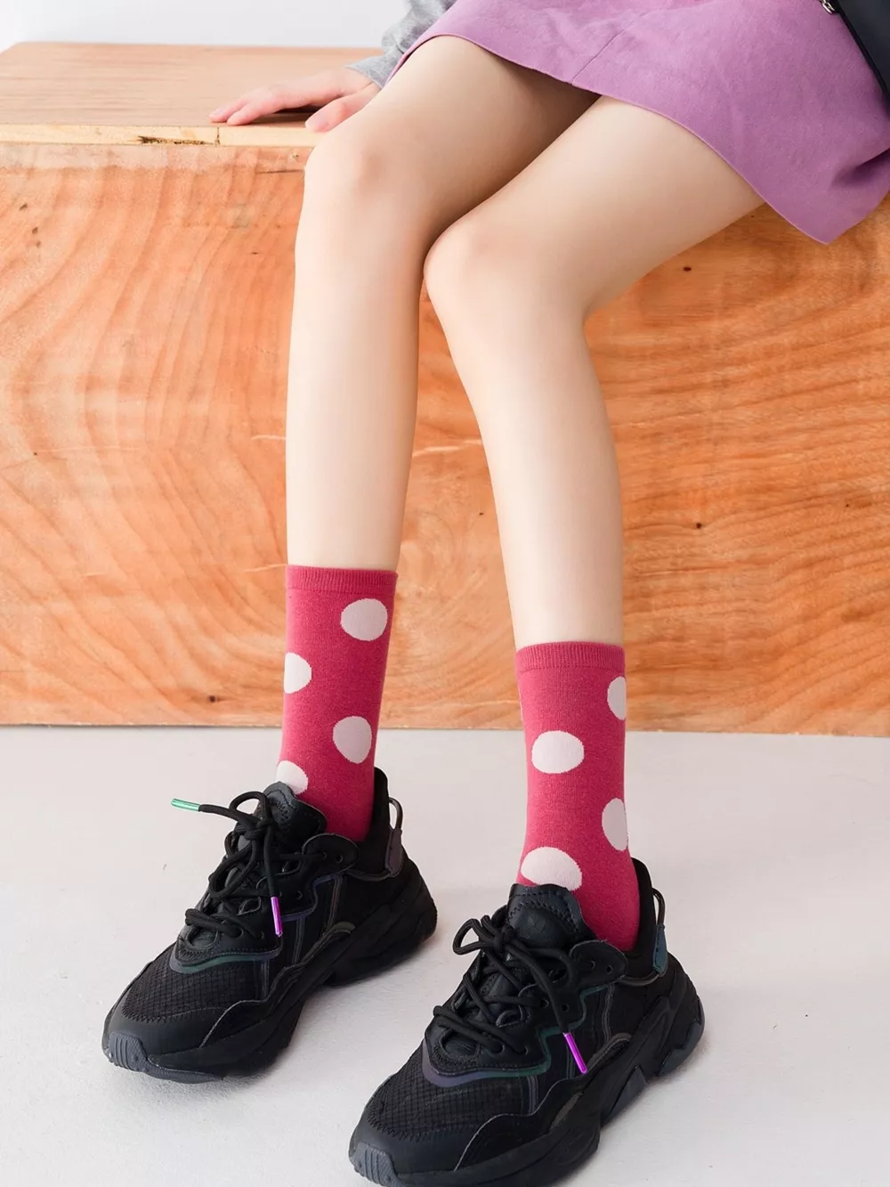 Polka Dot Mid-Calf Cotton Socks, image 3
