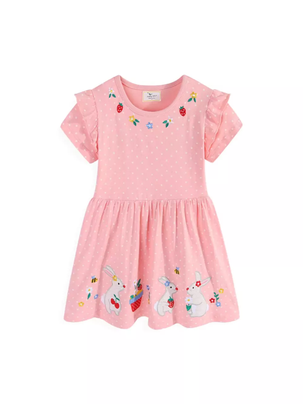 Children's Bunny Embroidered Polka Dot Dress, image 2