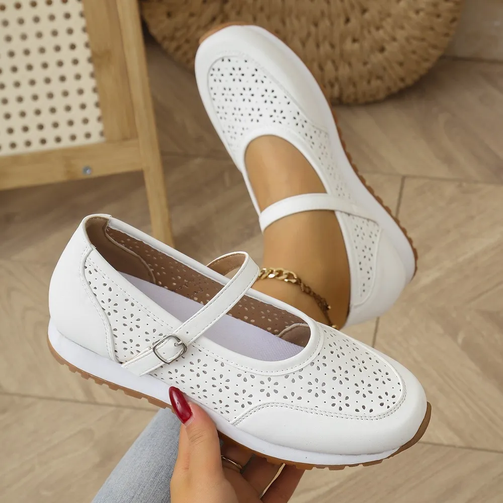 Perforated Mary Jane Slip-Ons with Athletic Sole, image 4