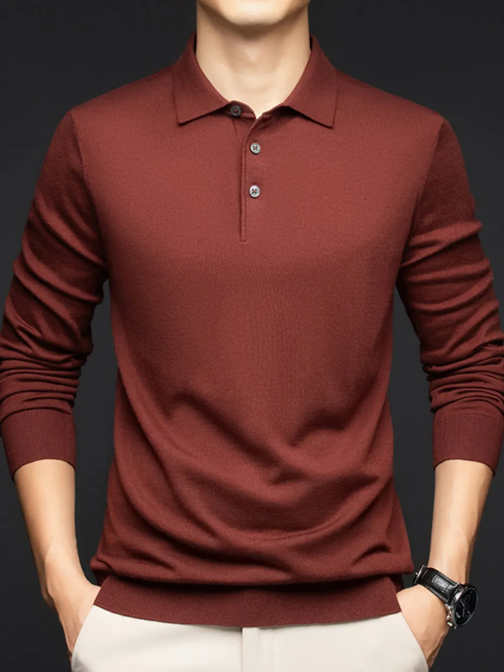 Men's Plus Size Collared Neck Long Sleeve Polo Shirt, image 5