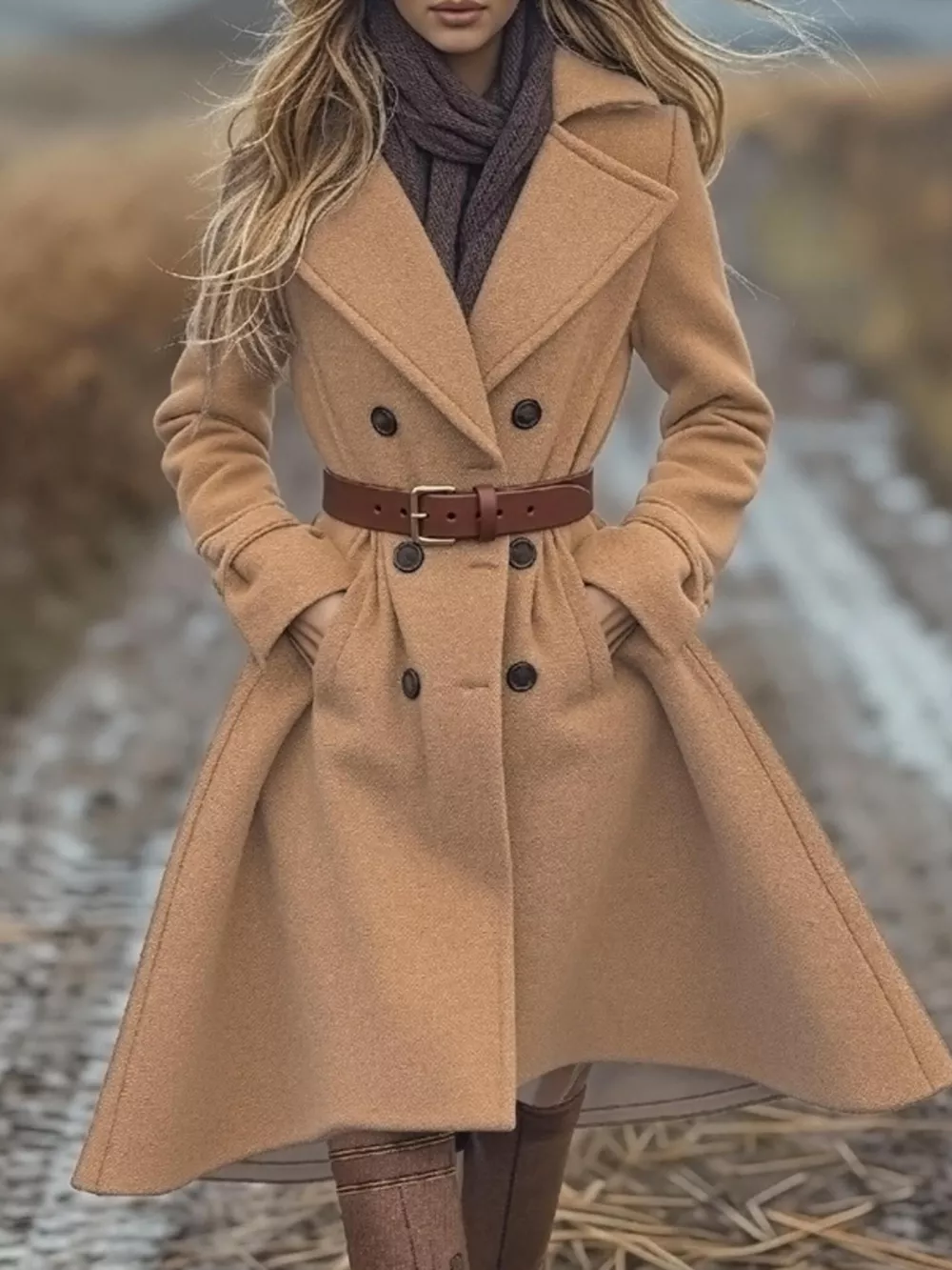Double-Breasted Wool Blend Coat, image 2