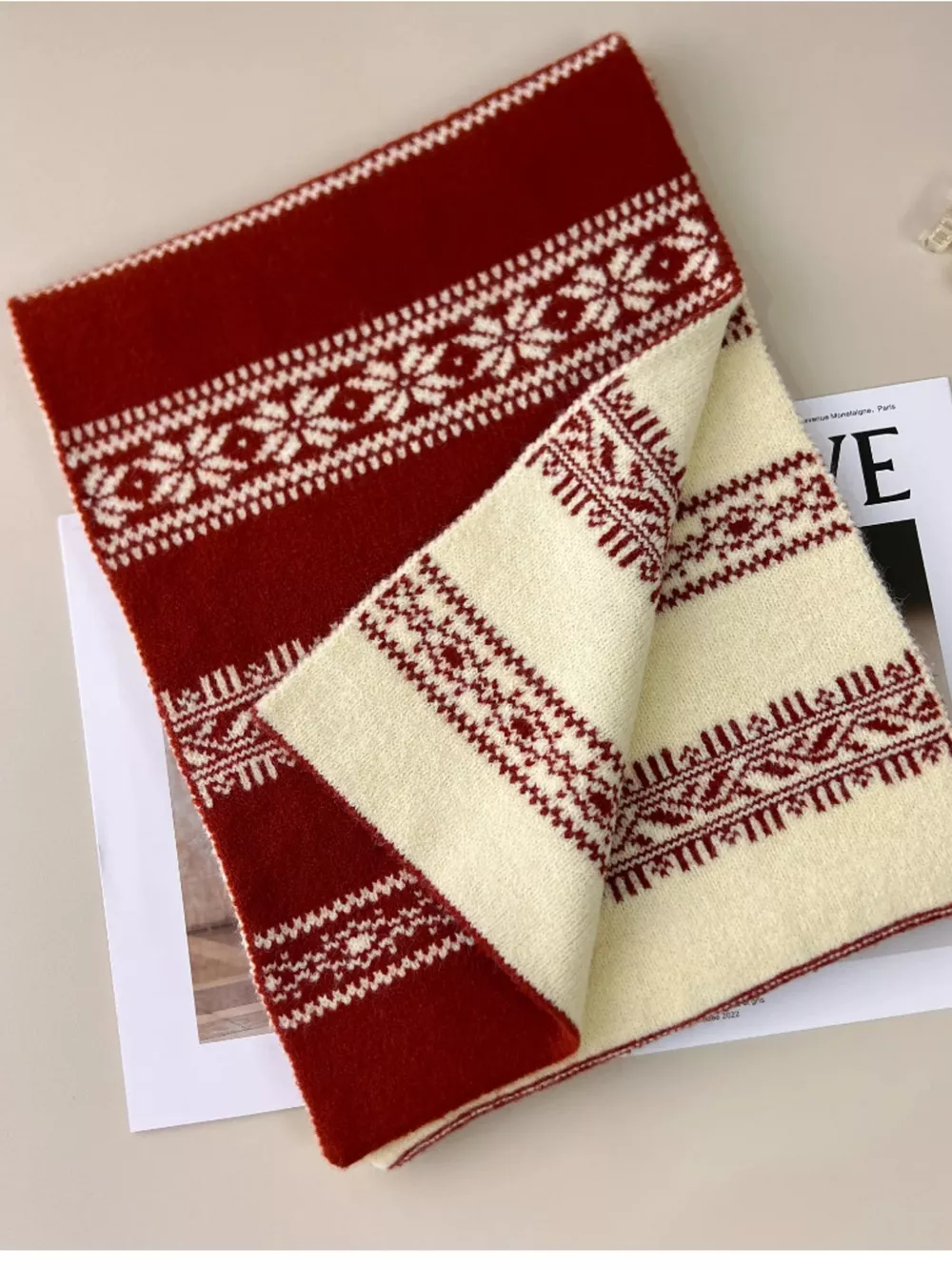 Winter Snowflake Pattern Knitted Scarf, image 12