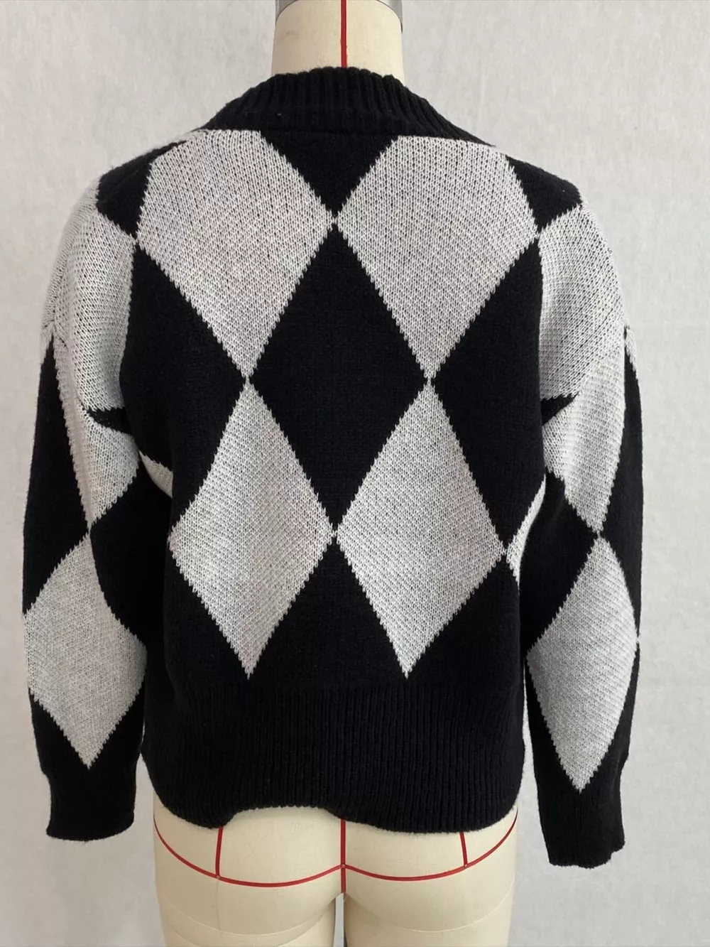 Argyle Pattern V-Neck Button-Down Cardigan, image 6