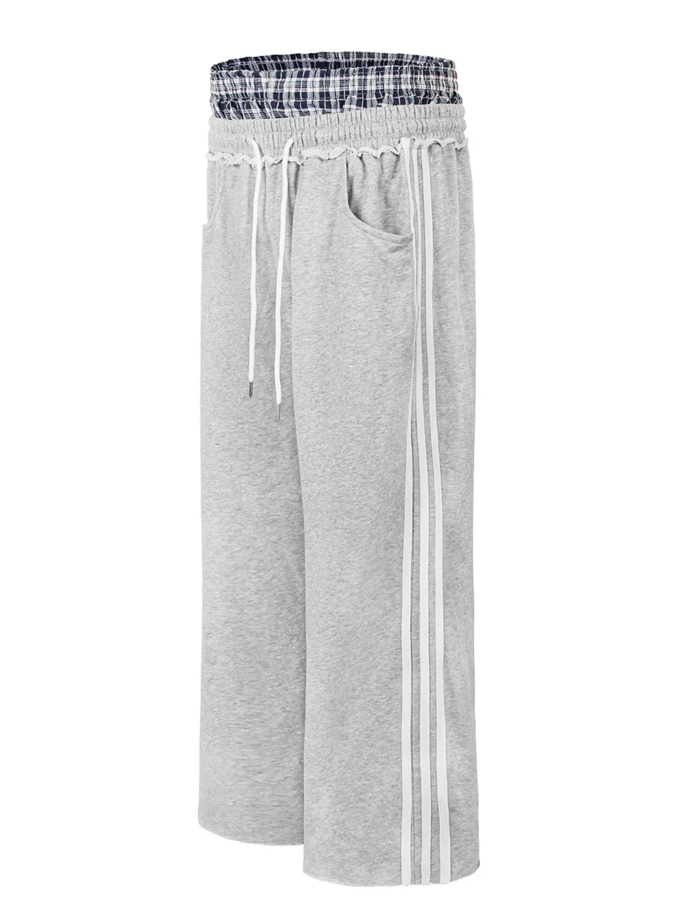 Men's Contrast Plaid Waistband Drawstring Wide Leg Pants, image 5