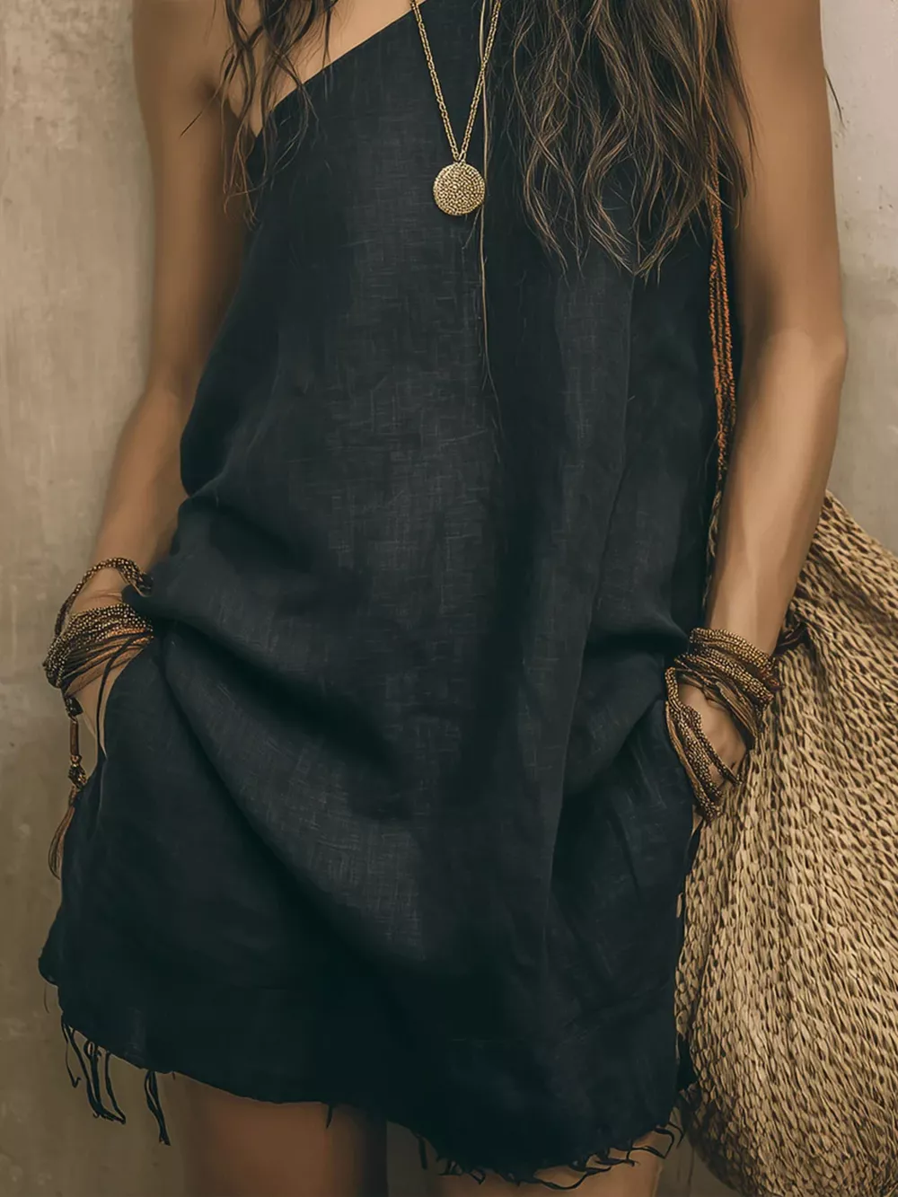 One-Shoulder Mini Dress with Frayed Hem, image 6