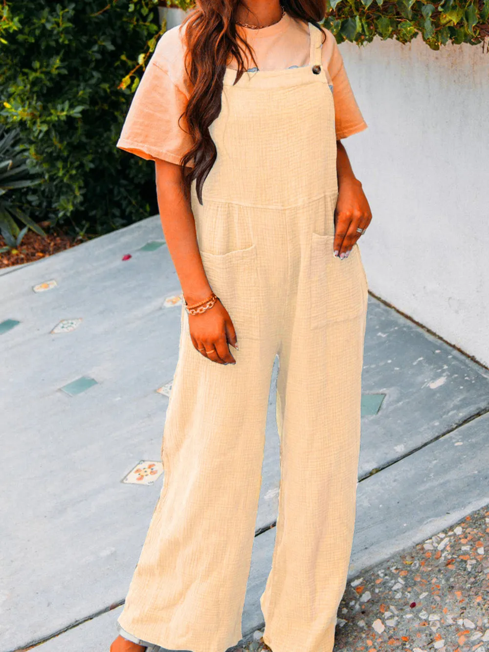Full Size Casual Wide Leg Textured Overalls Plus Size, image 19