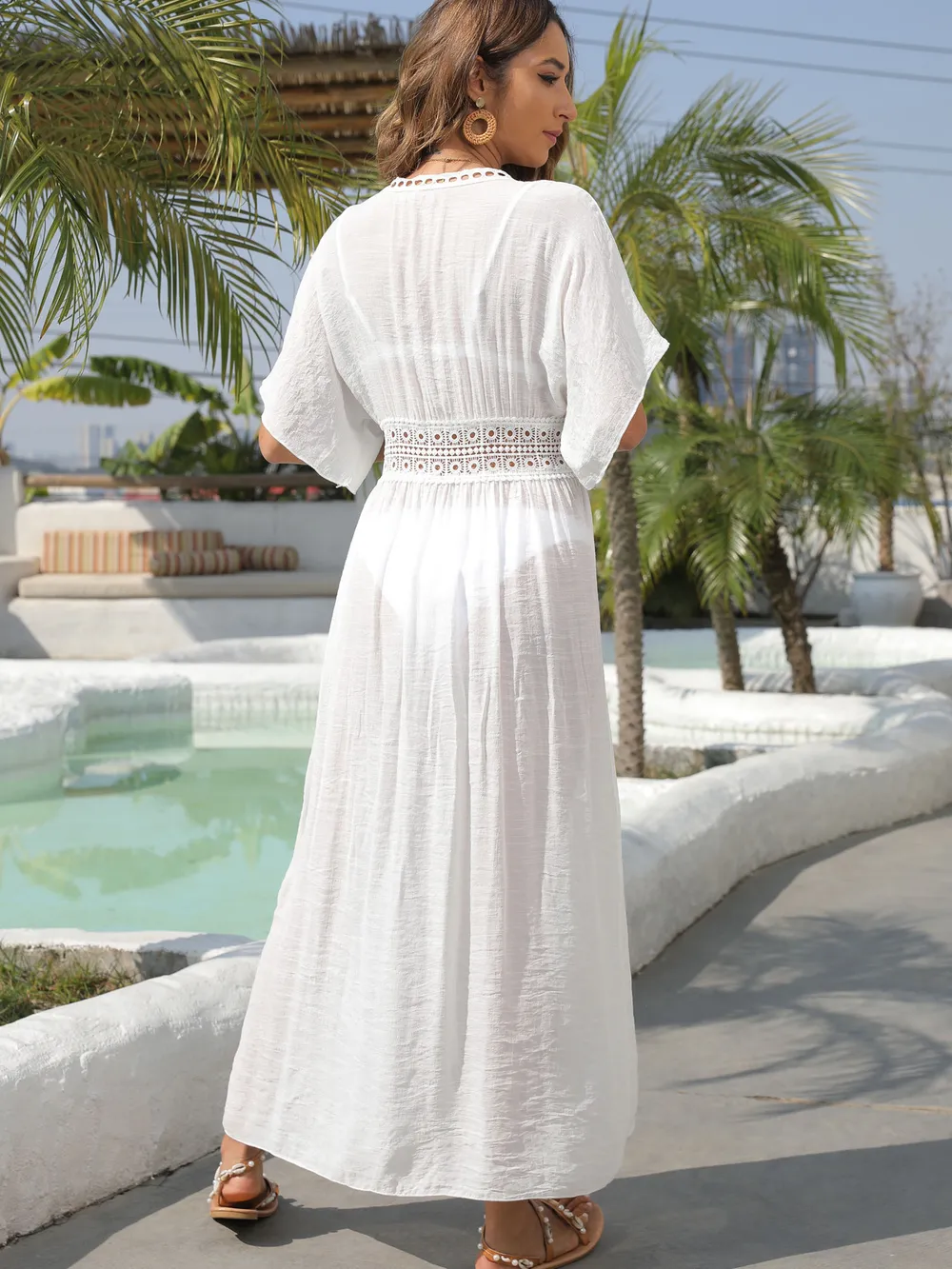 Lace Trim Plunging Beach Cover Up Maxi Dress, image 30