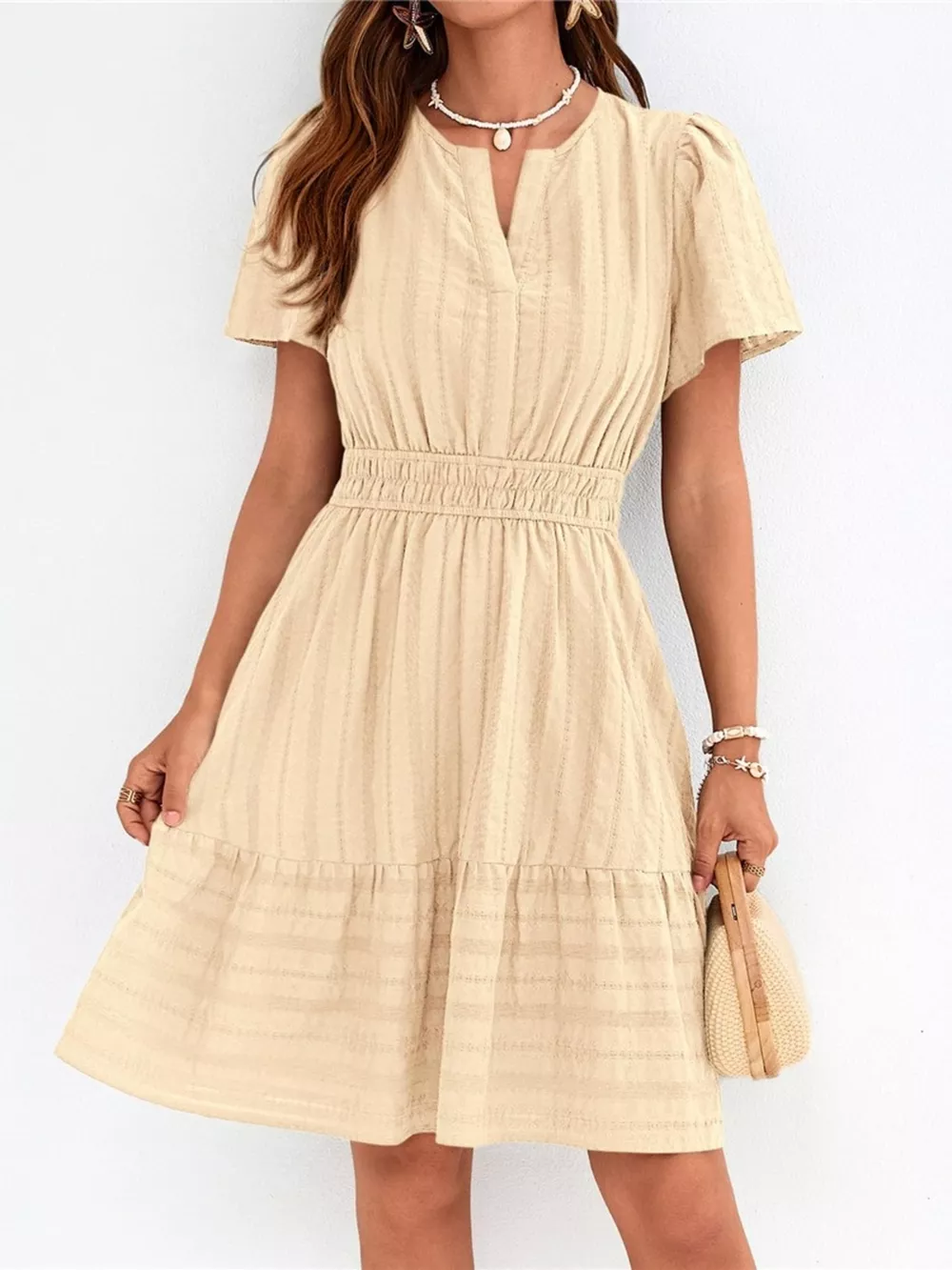 Short Sleeve Smocked Waist Tiered Dress, image 21
