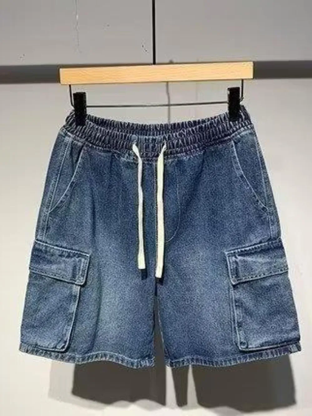 Men's Full Size Elastic Waist Washed Denim Cargo Shorts Plus Size, image 4