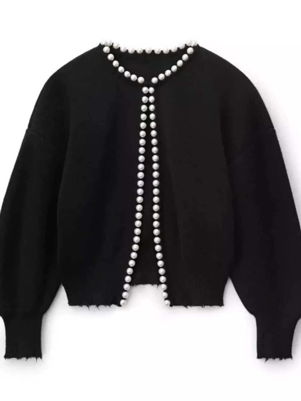 Pearl Trimmed Open Front Cardigan, image 5