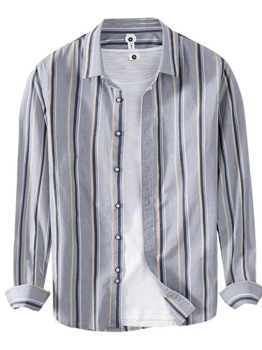 Men's Plus Size Striped Button Up Long Sleeve Shirt, image 3