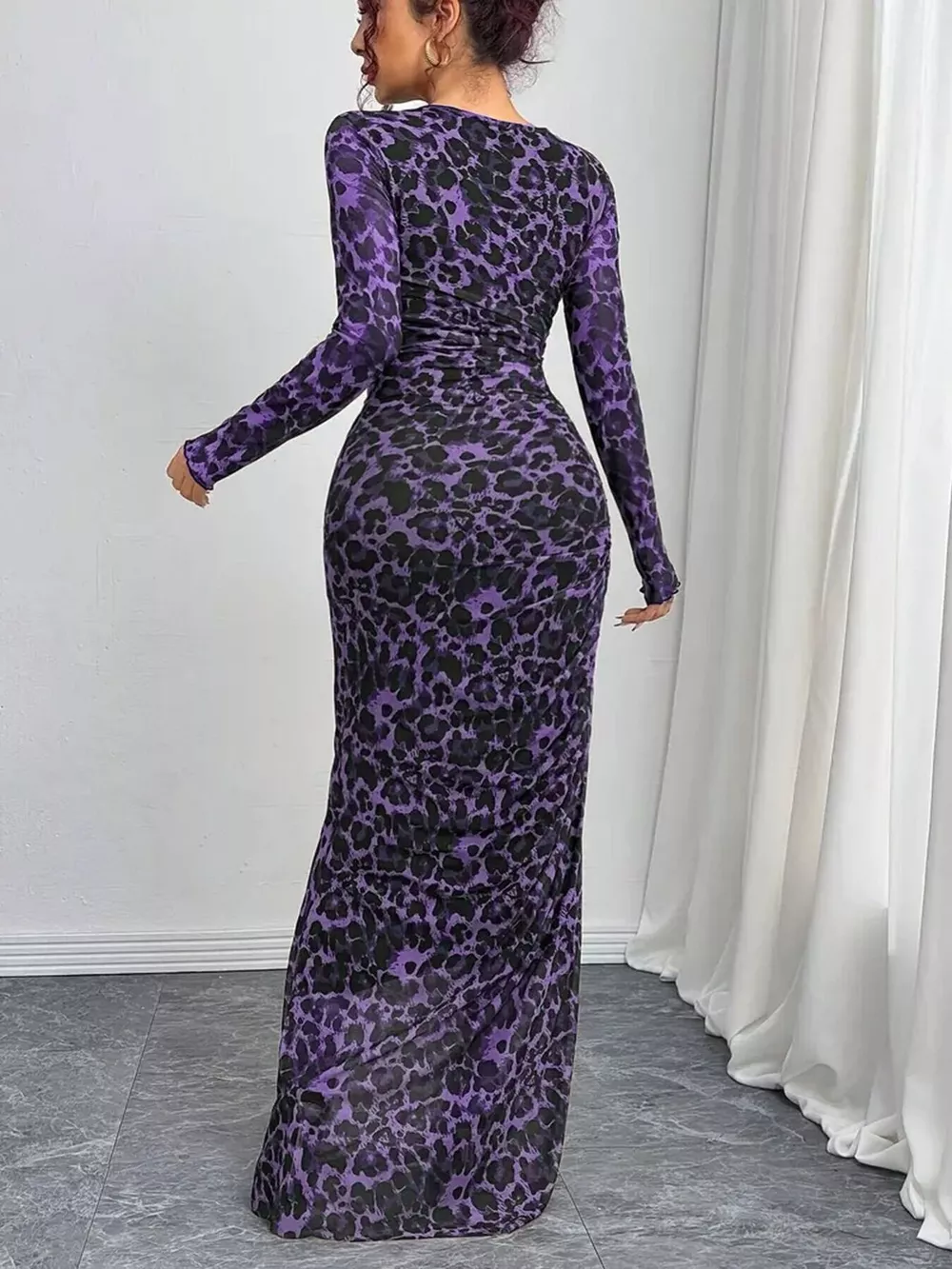 Leopard Ruched Bodycon Maxi Dress, image 9