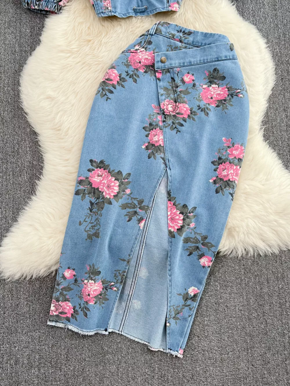 Floral Print Sweetheart Neck Cami and Skirt Denim Set, image 5