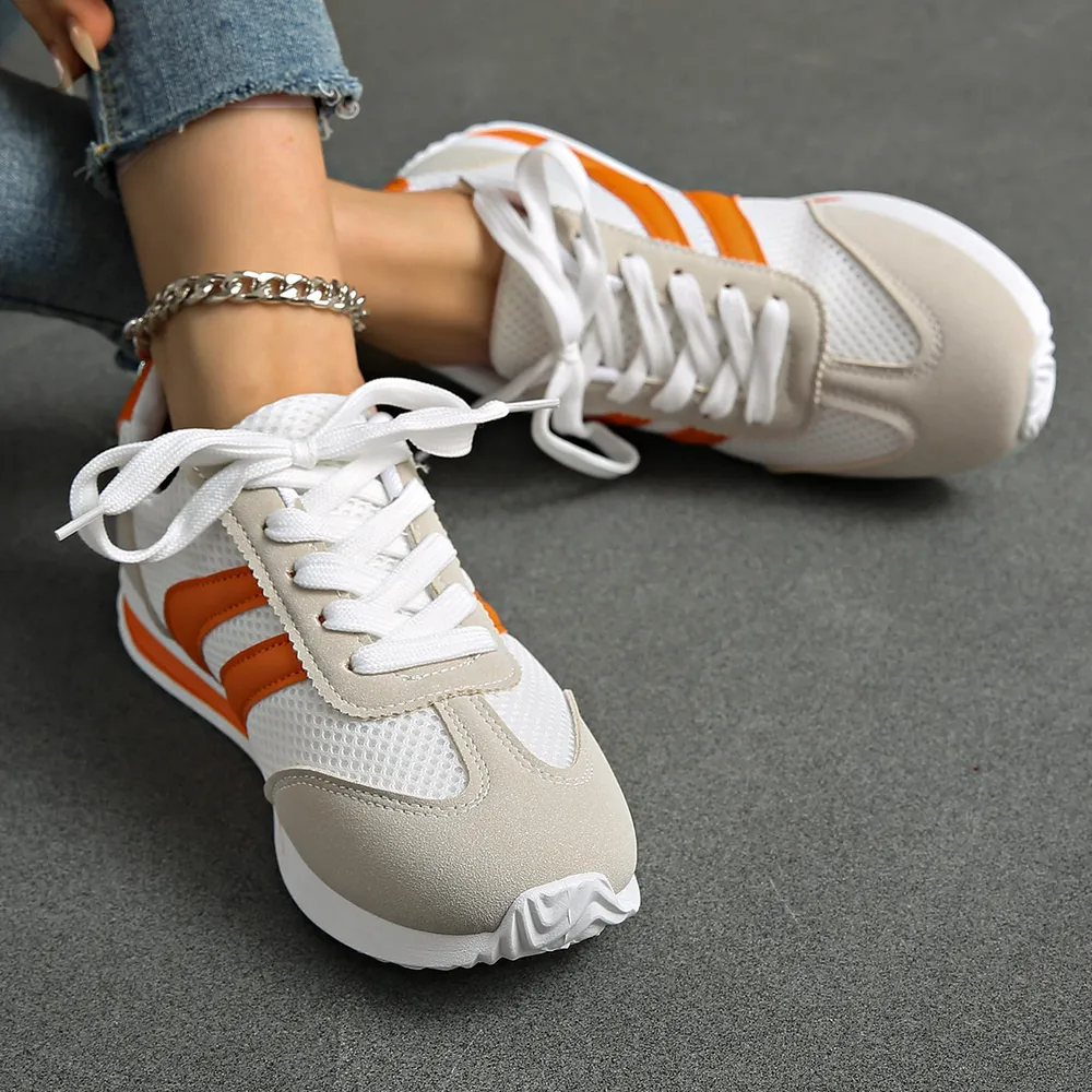 Striped Contrast Mesh Lace Up Sneakers, image 7