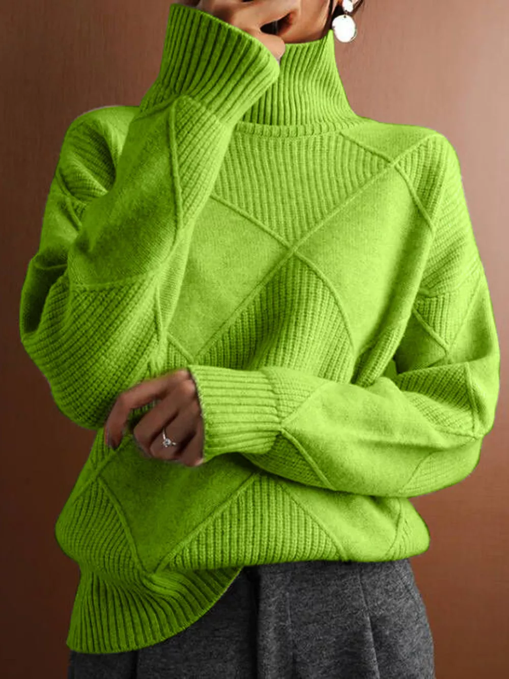 Argyle Pattern Turtleneck Sweater, image 5