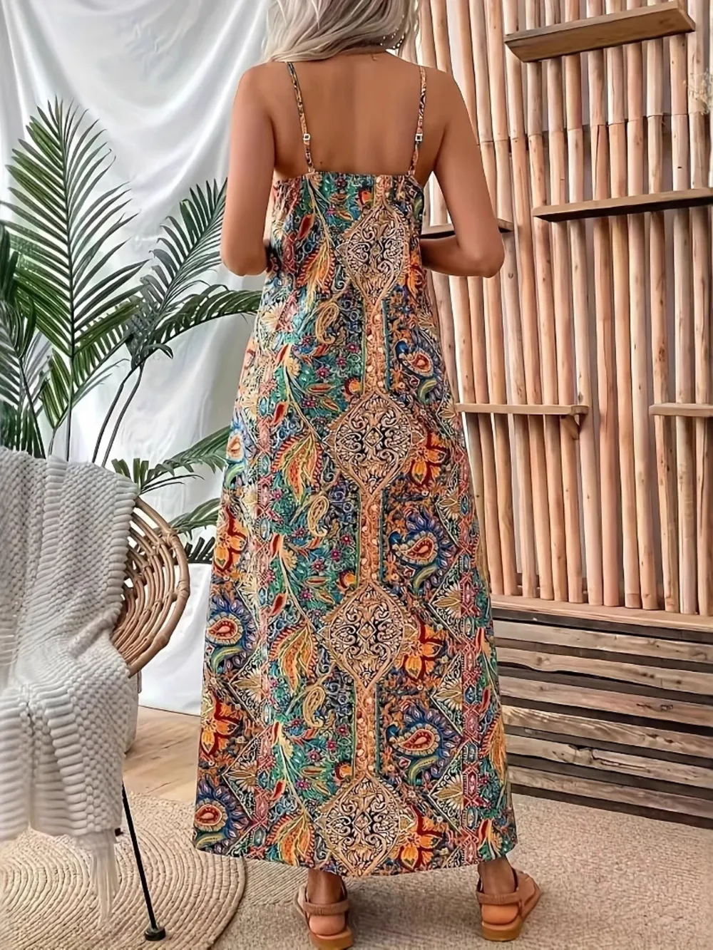 Paisley Print V-Neck Maxi Dress, image 4