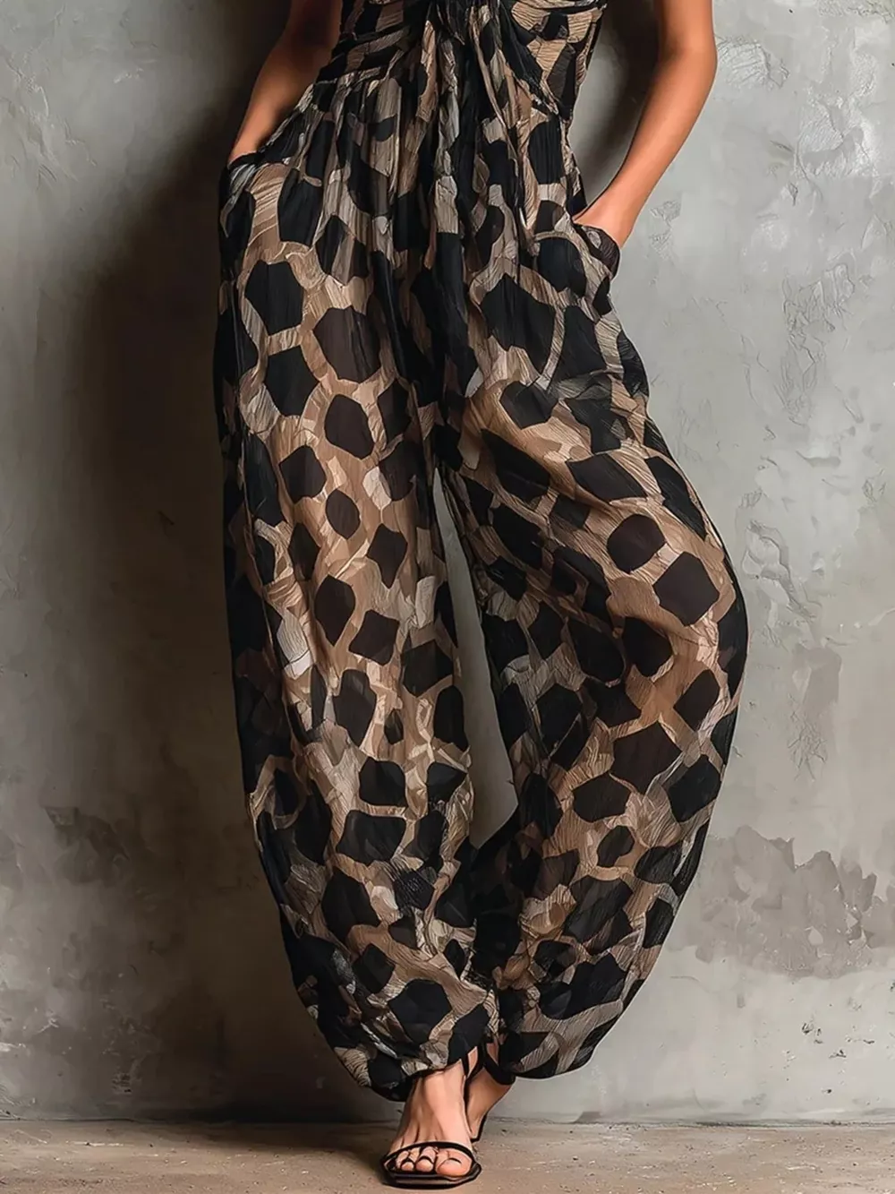 Leopard Front Tie Detail Wide-Leg Jumpsuit, image 5