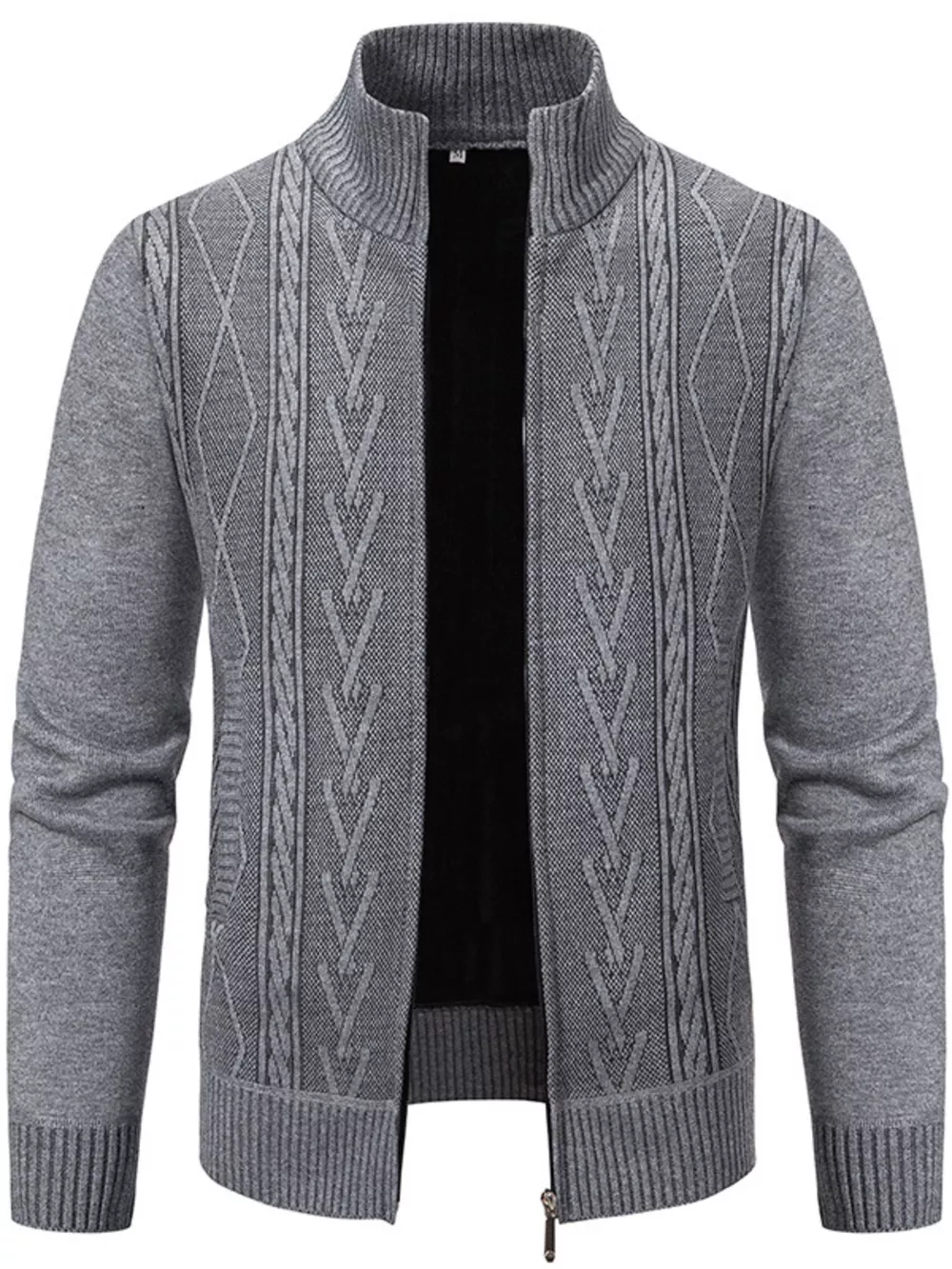 Men's Plus Size Stand-Collar Full-Zip Cable Knit Cardigan, image 5