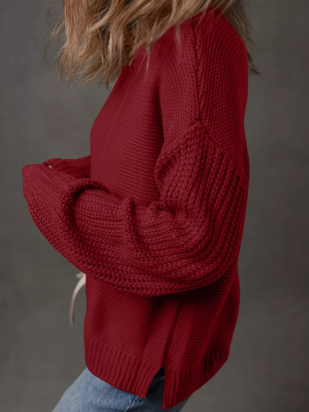 Solid Color Front Seam Drop Shoulder Loose Sweater, image 2