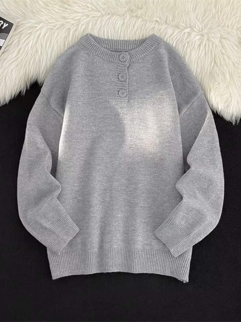 Men's Button Detail Long Sleeve Sweater, image 4