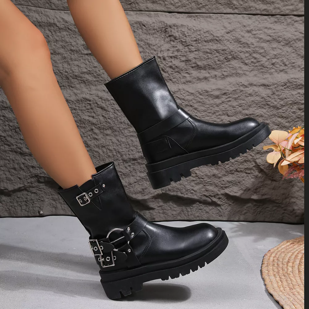 Round Toe Block Heels Boots, image 2
