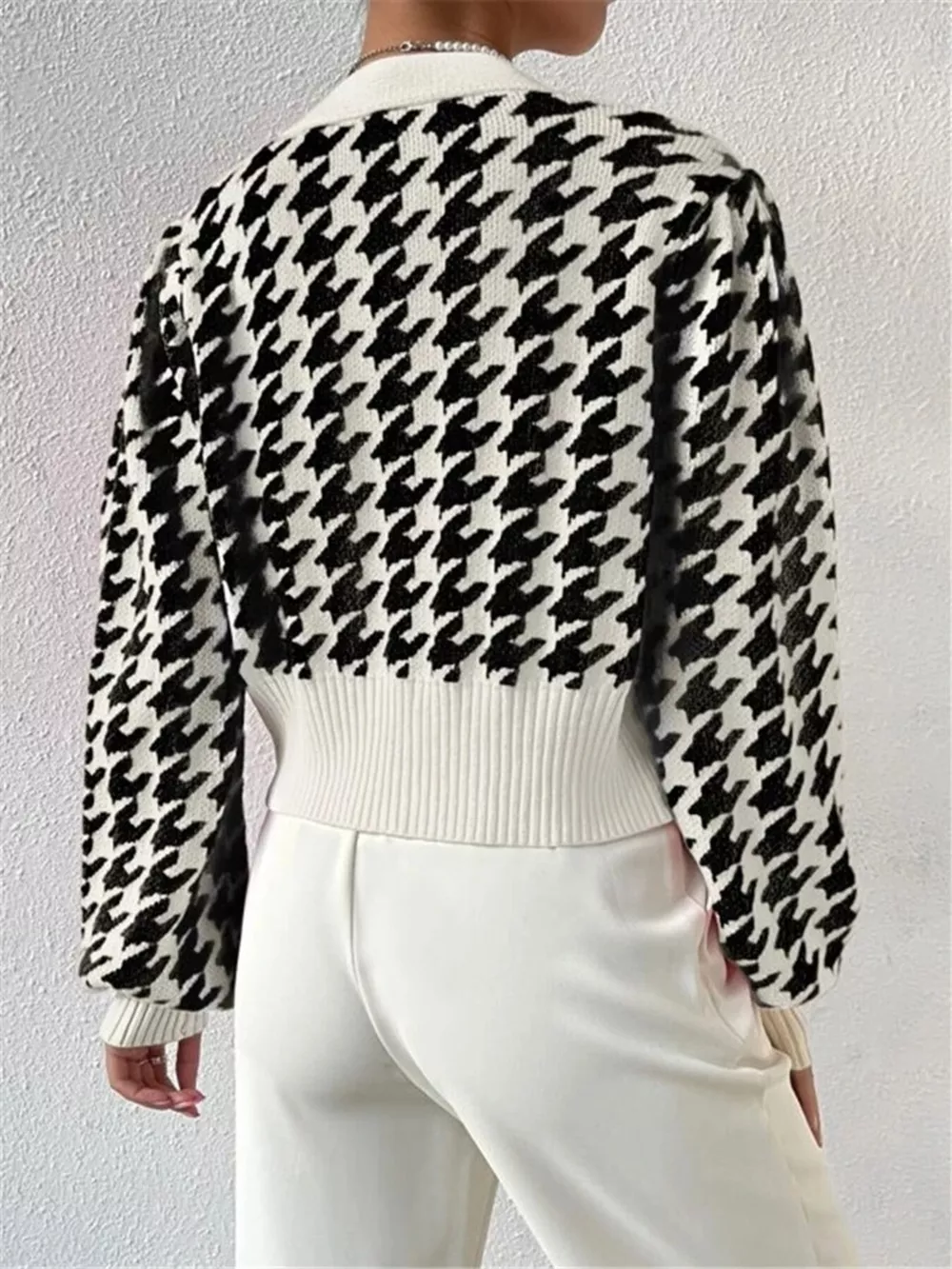 Houndstooth V-Neck Button Up Cardigan, image 13