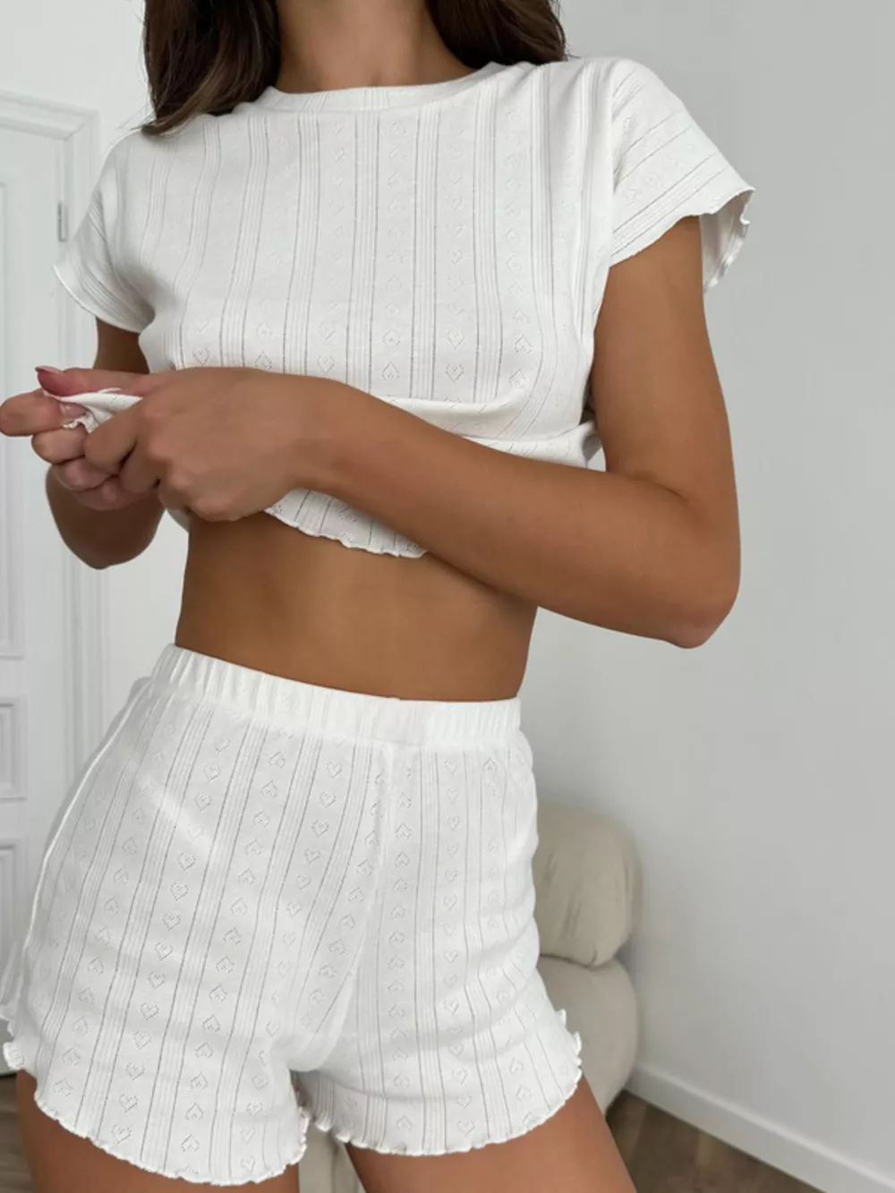 Ribbed Knit Short Sleeve Top and Shorts Lounge Set, image 2