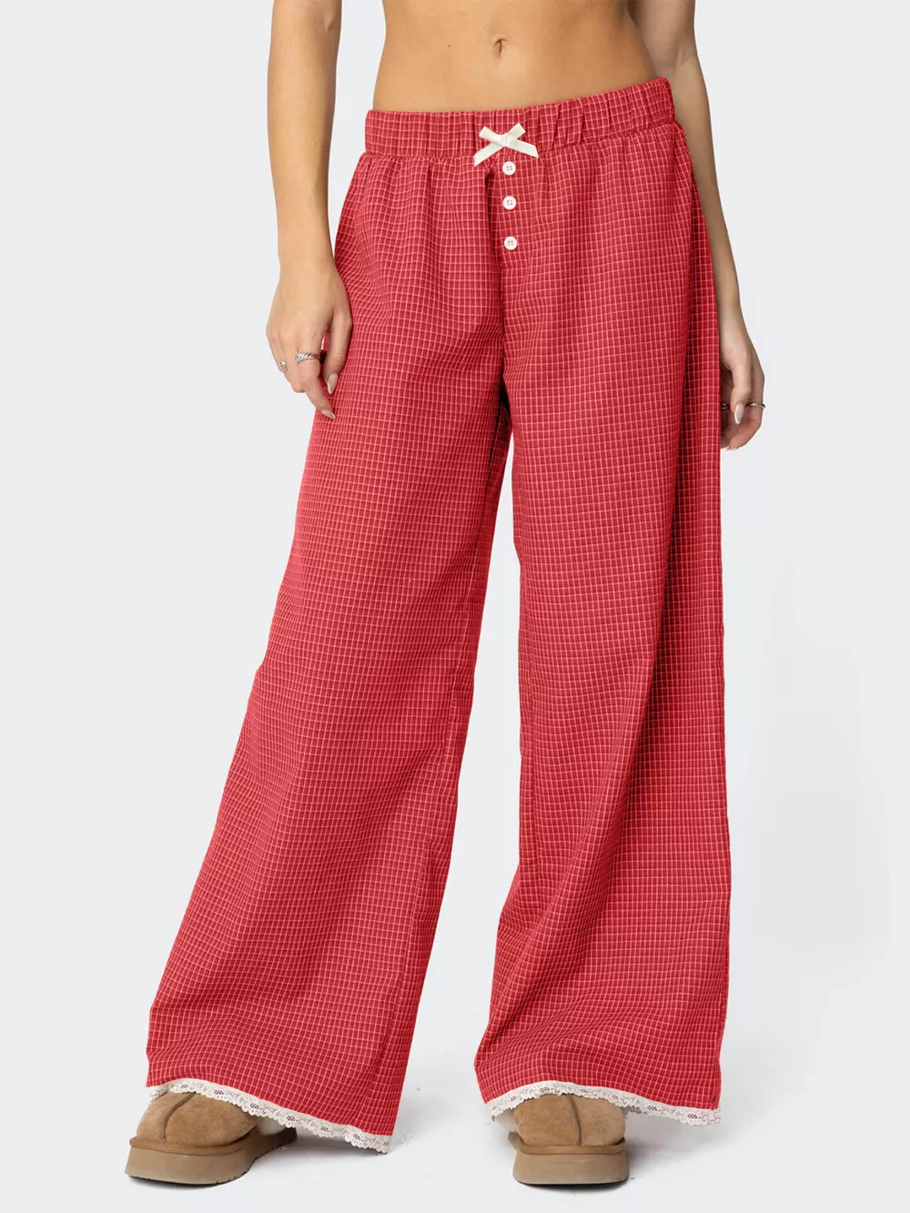 Plaid Wide-Leg Pants