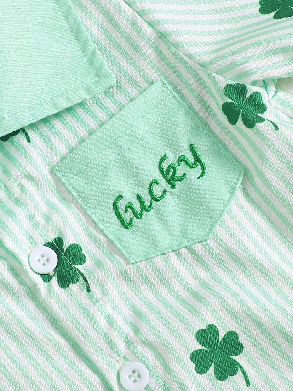 Children's Lucky Clover Print Striped Shirt & Shorts Set, image 5