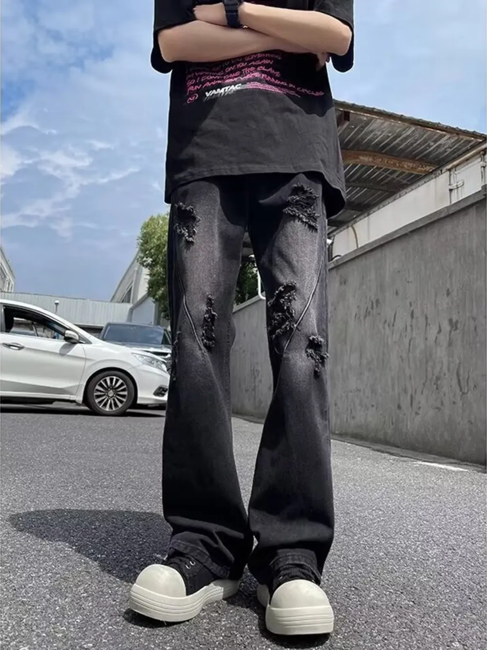 Men's Full Size Ripped Distressed Straight Leg Jeans Plus Size