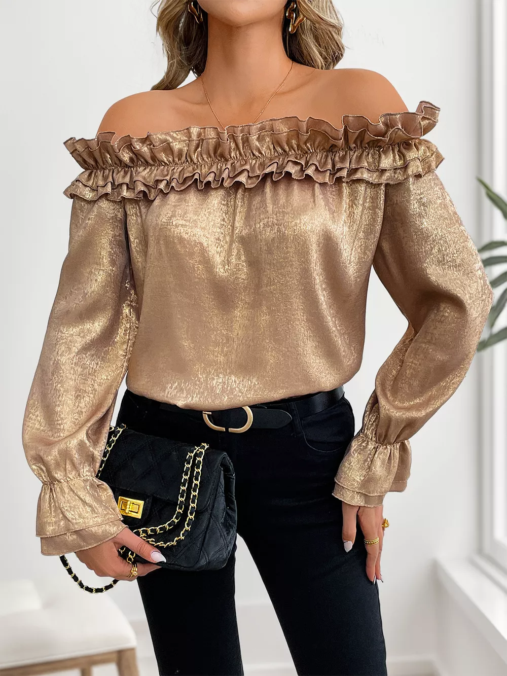 Ruffled Off-Shoulder Flounce Sleeve Blouse, image 2