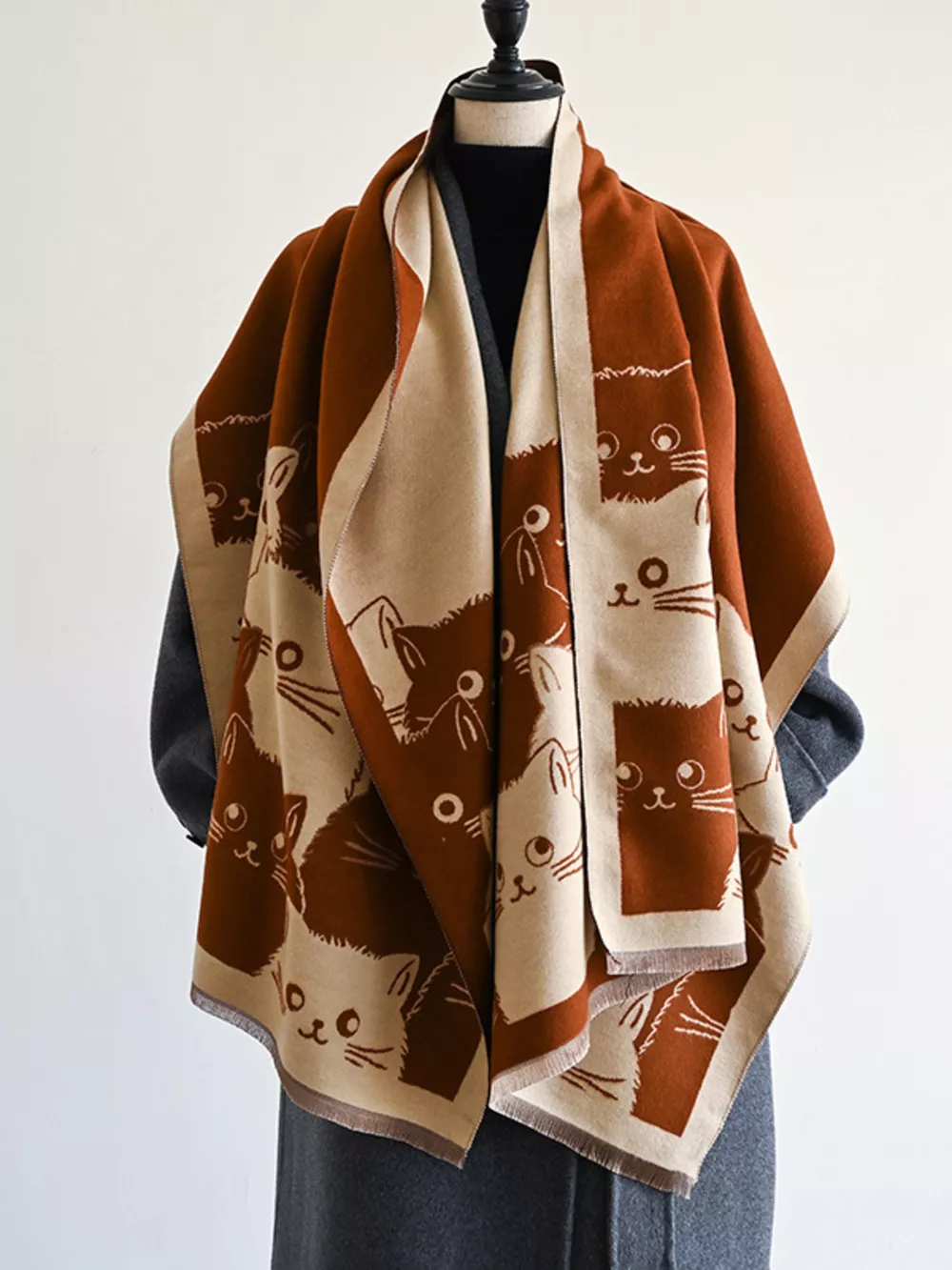 Cute Cat Pattern Knitted Scarf, image 12