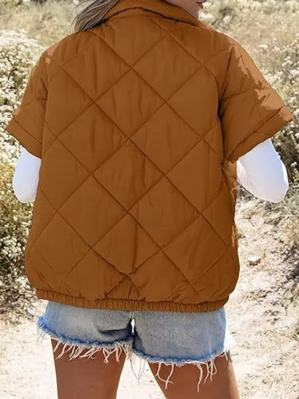 Quilted Zip Up Short Sleeve Winter Coat, image 10