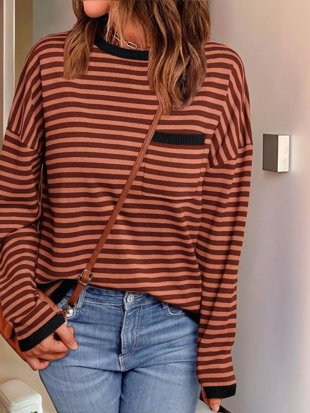 Striped Round Neck Long Sleeve Knit Top, image 4