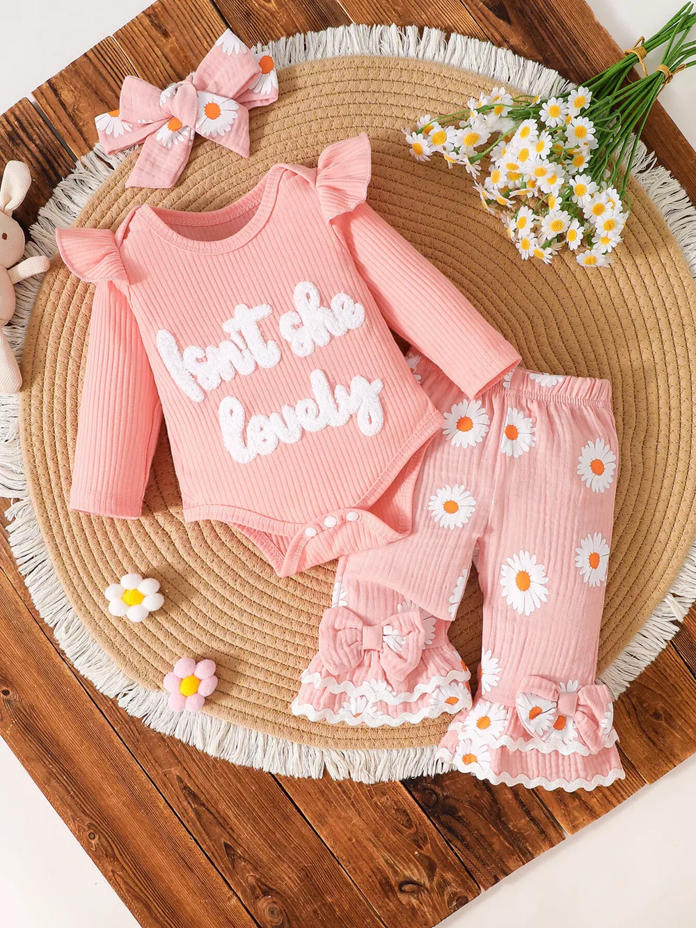 Children's Letter Bodysuit and Pants Set with Headband, image 2