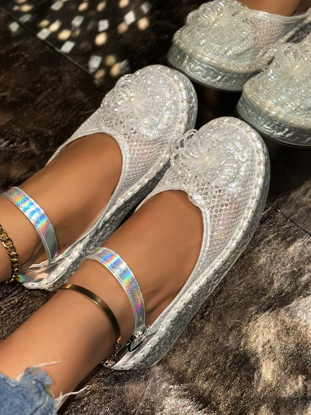 Flower Round Toe Platform Slip-Ons, image 9