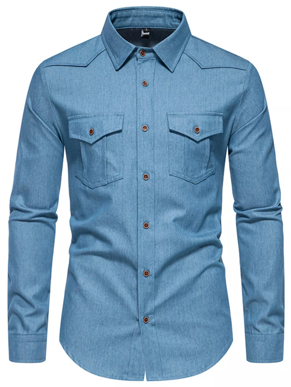 Men's Casual Long Sleeve Denim Shirt with Pockets, image 2