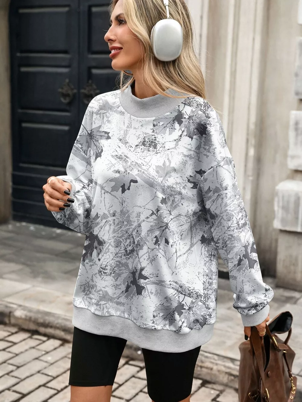 Camouflage Print Mock Neck Sweatshirt, image 10