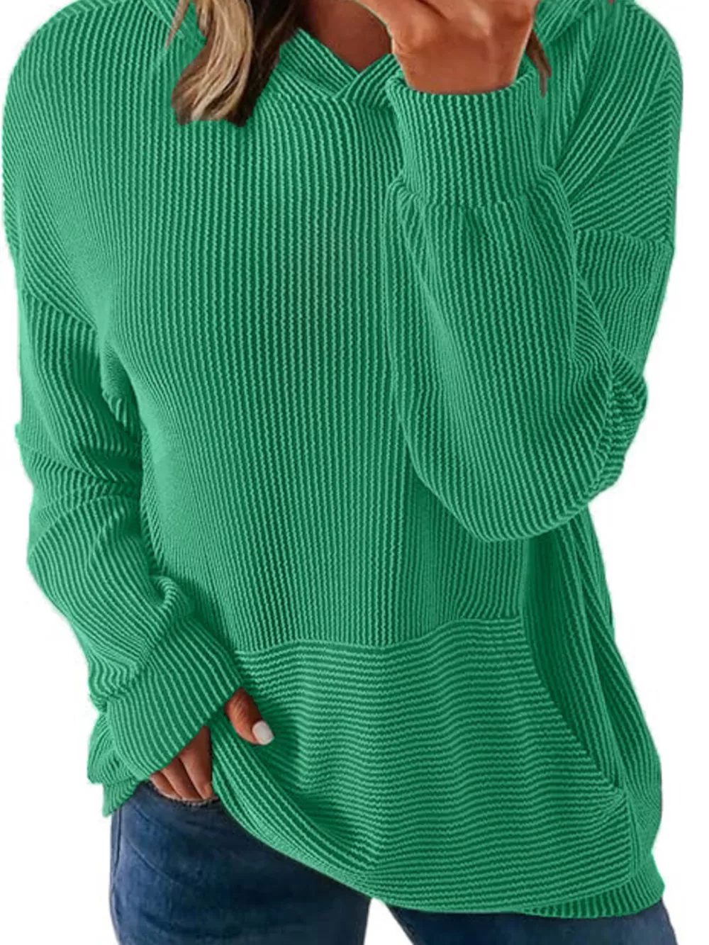 Ribbed Oversized Hoodie Sweatshirt with Pocket, image 9